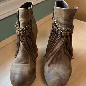 Sbicca Tan Fringe Ankle Booties